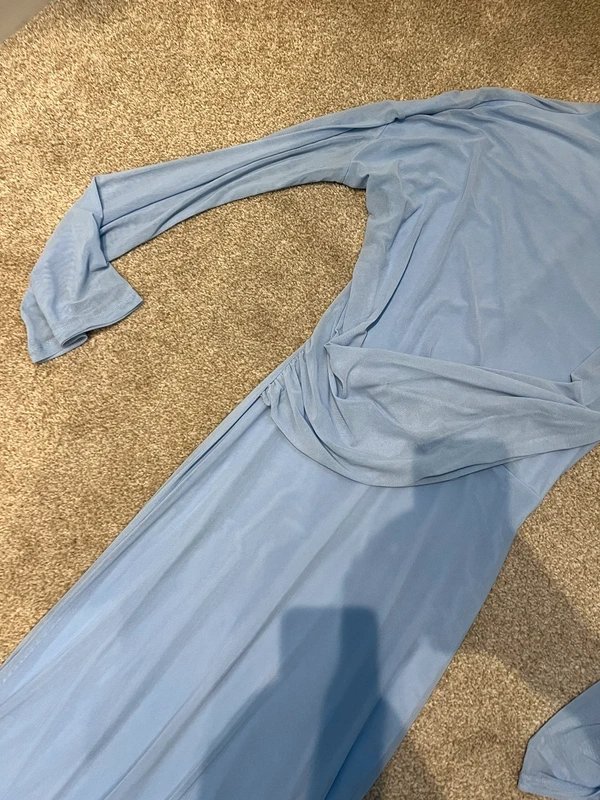 Figa Figa Blue Ruched Mesh Long Sleeve Maxi Dress Size 10 - 1