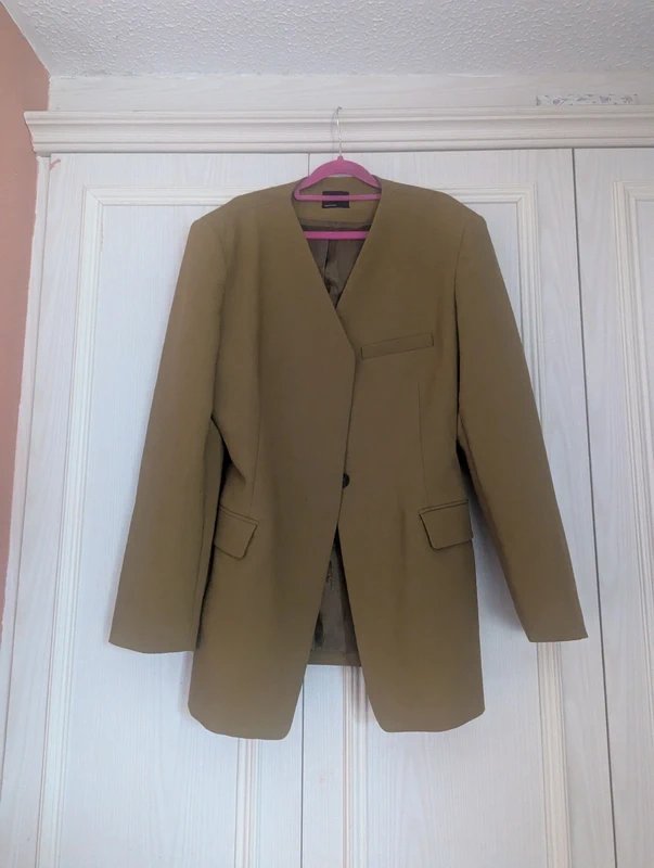 ASOS Olive green collarless blazer with hidden buttons size 16 - 1