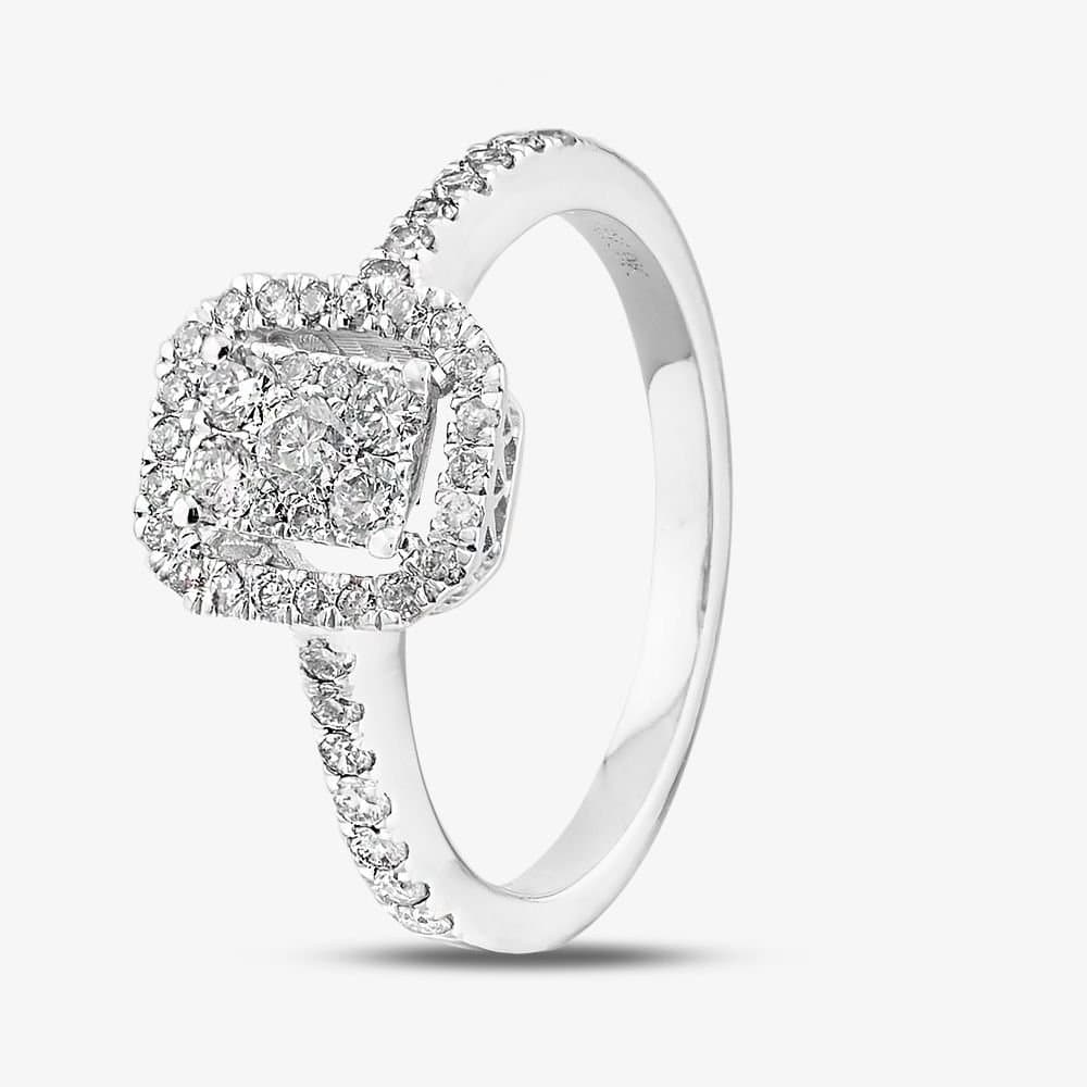 T.H.Baker T.H.Baker Women's 9ct White Gold 0.49ct Diamond Baguette Halo Cluster Ring in Silver