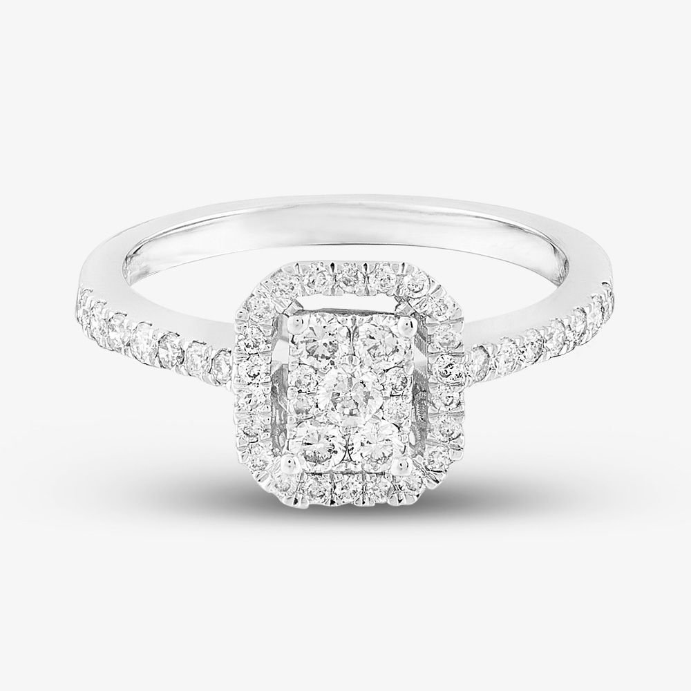 T.H.Baker T.H.Baker Women's 9ct White Gold 0.49ct Diamond Baguette Halo Cluster Ring in Silver - 2