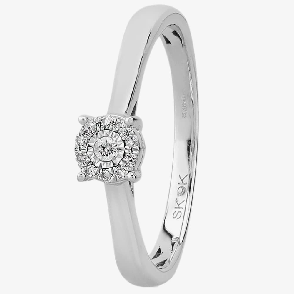T.H.Baker T.H.Baker Women's 9ct White Gold 0.49ct Diamond Baguette Halo Cluster Ring in Silver - 3