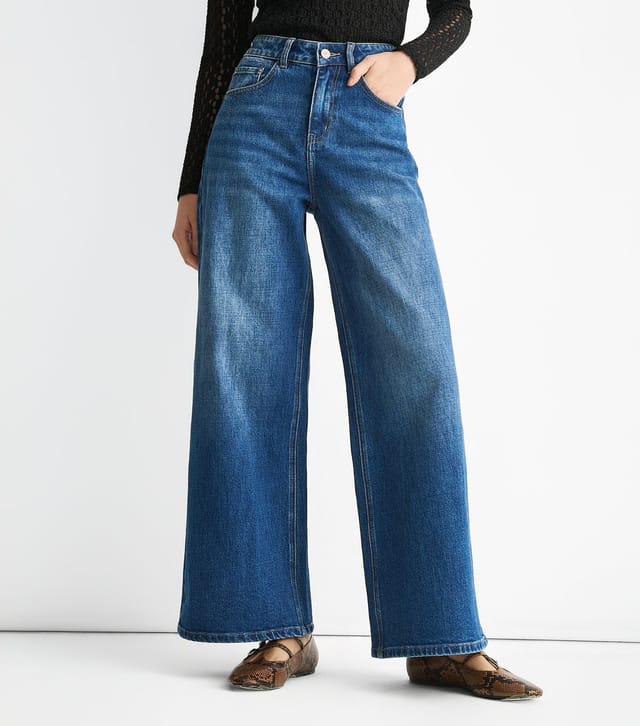 Gini London Women's Blue Mid Rise Wide Leg Denim Jeans Gini London New Look - 2