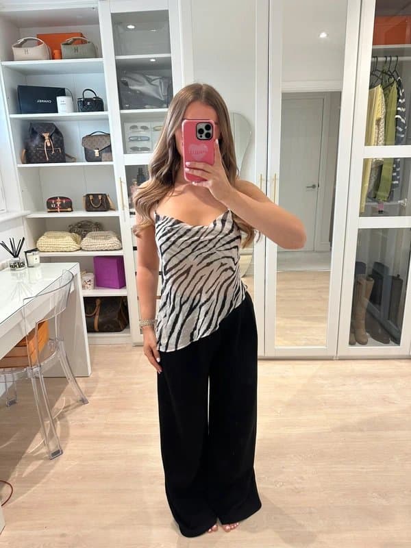 Bershka Bershka Zebra Print Mesh Chiffon Drape Top, Size Medium