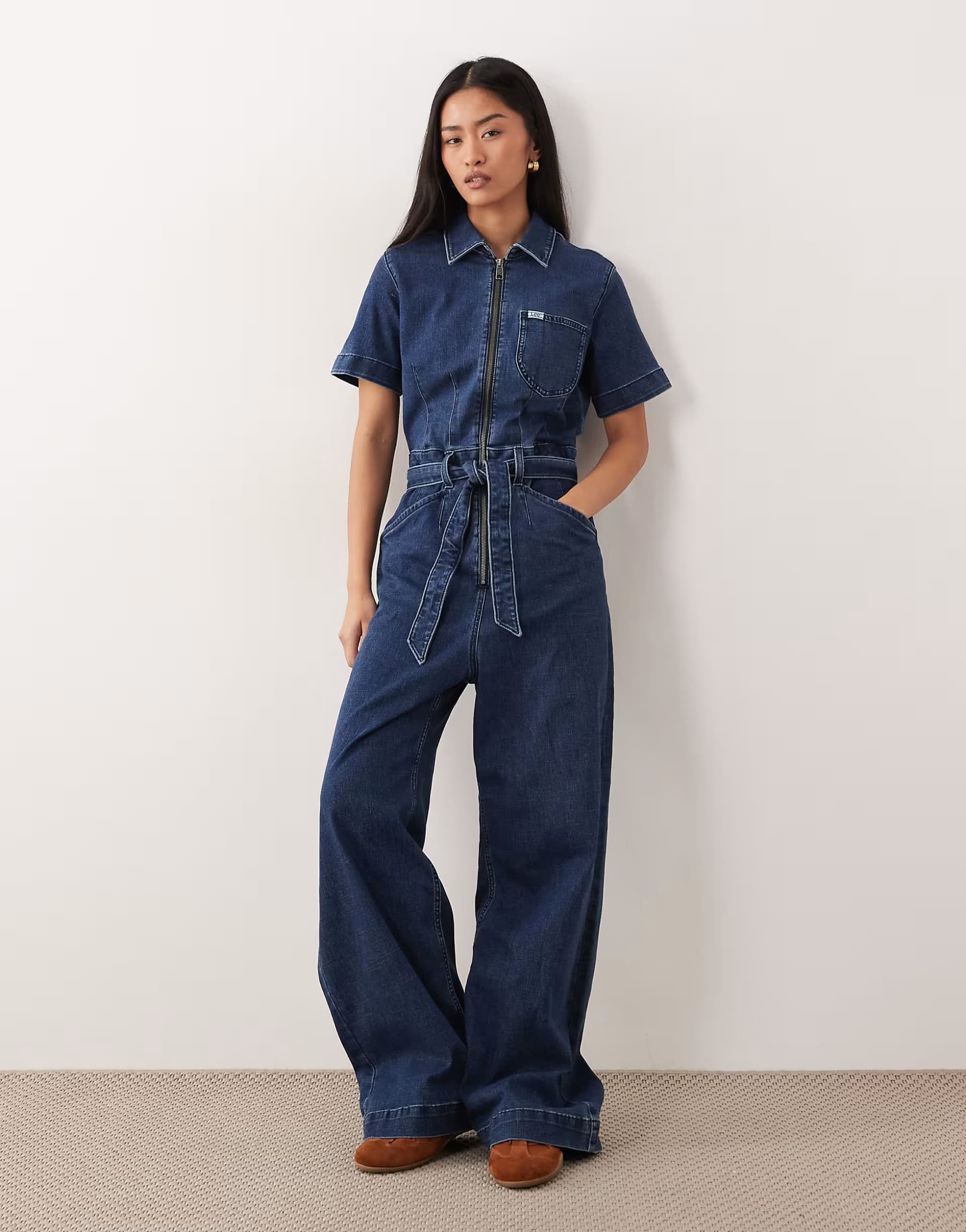 ASOS Lee wide leg short sleeve jumpsuit in indigo blue