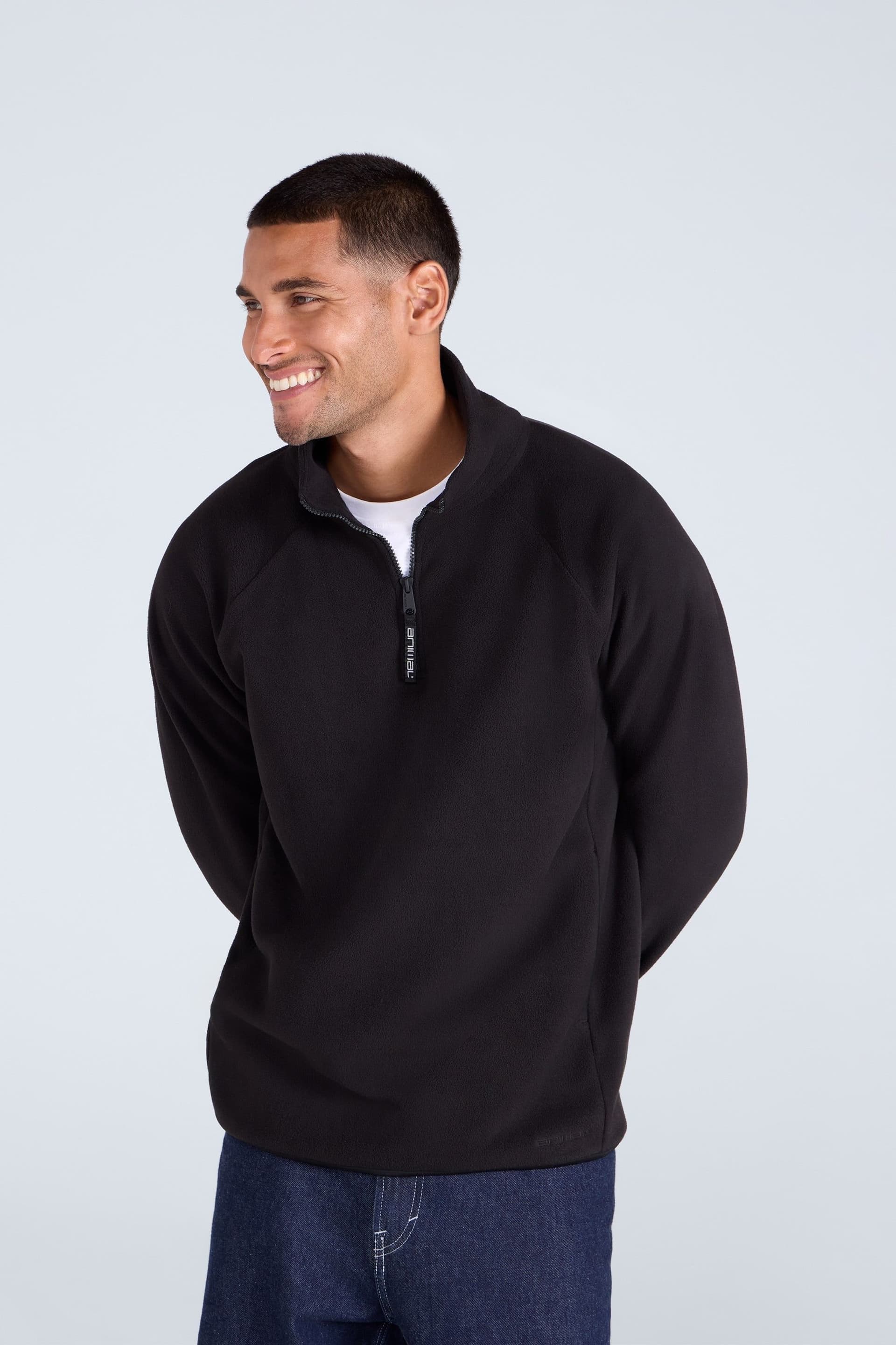 Animal Animal Men's 'Stockholm' Half Zip Breathable Soft Warm & Cosy Snug Fit Fleece in Jet Black