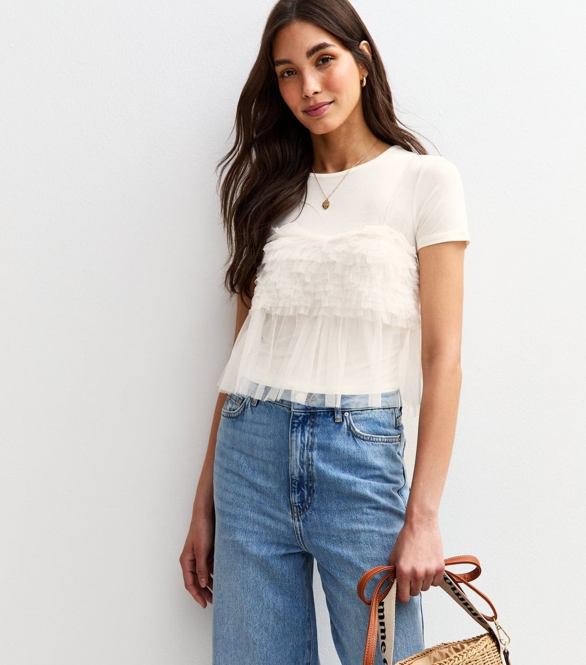 New Look Women's Off White 2 in 1 Tulle Cami Top and T-Shirt New Look - 3