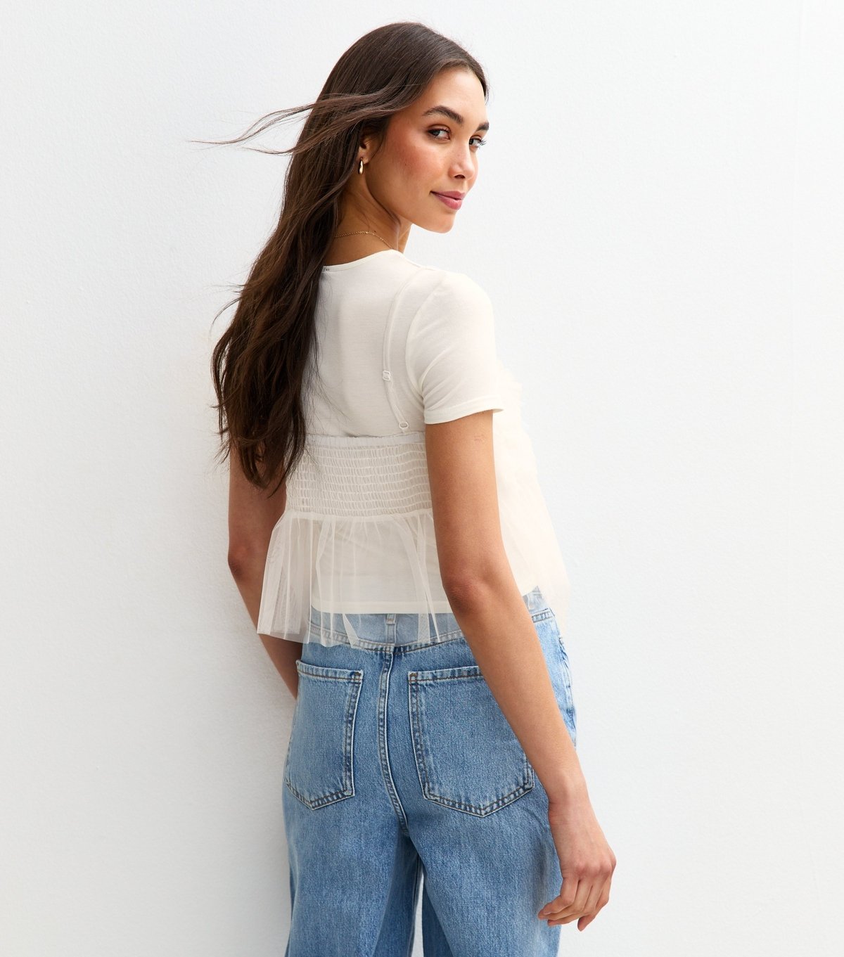 New Look Women's Off White 2 in 1 Tulle Cami Top and T-Shirt New Look - 4