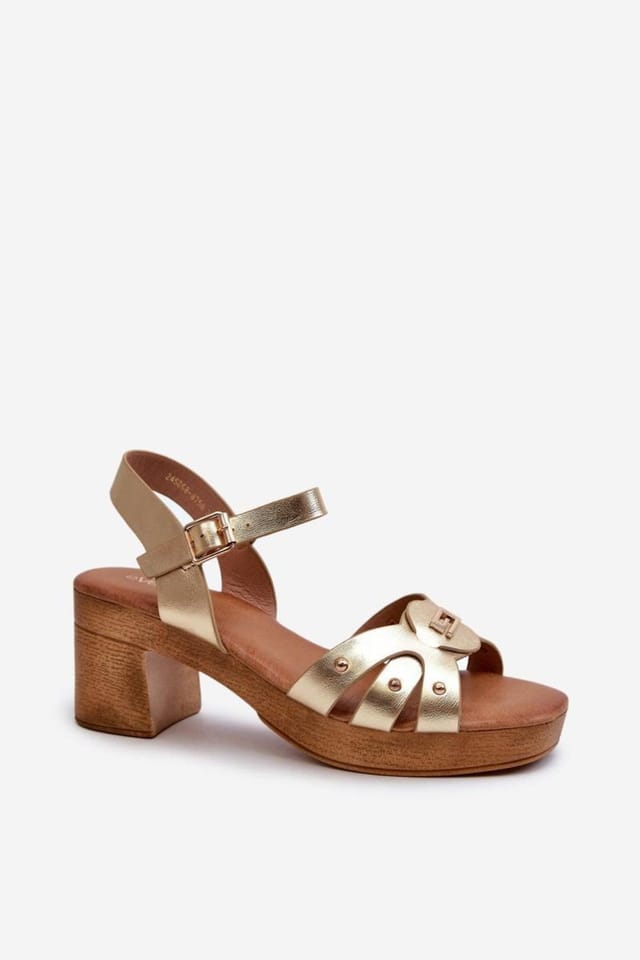 Love Lace Love Lace Women's Lightweight Heel Sandals with Soft Insole & Buckle Strap in Metallic Gold - 2
