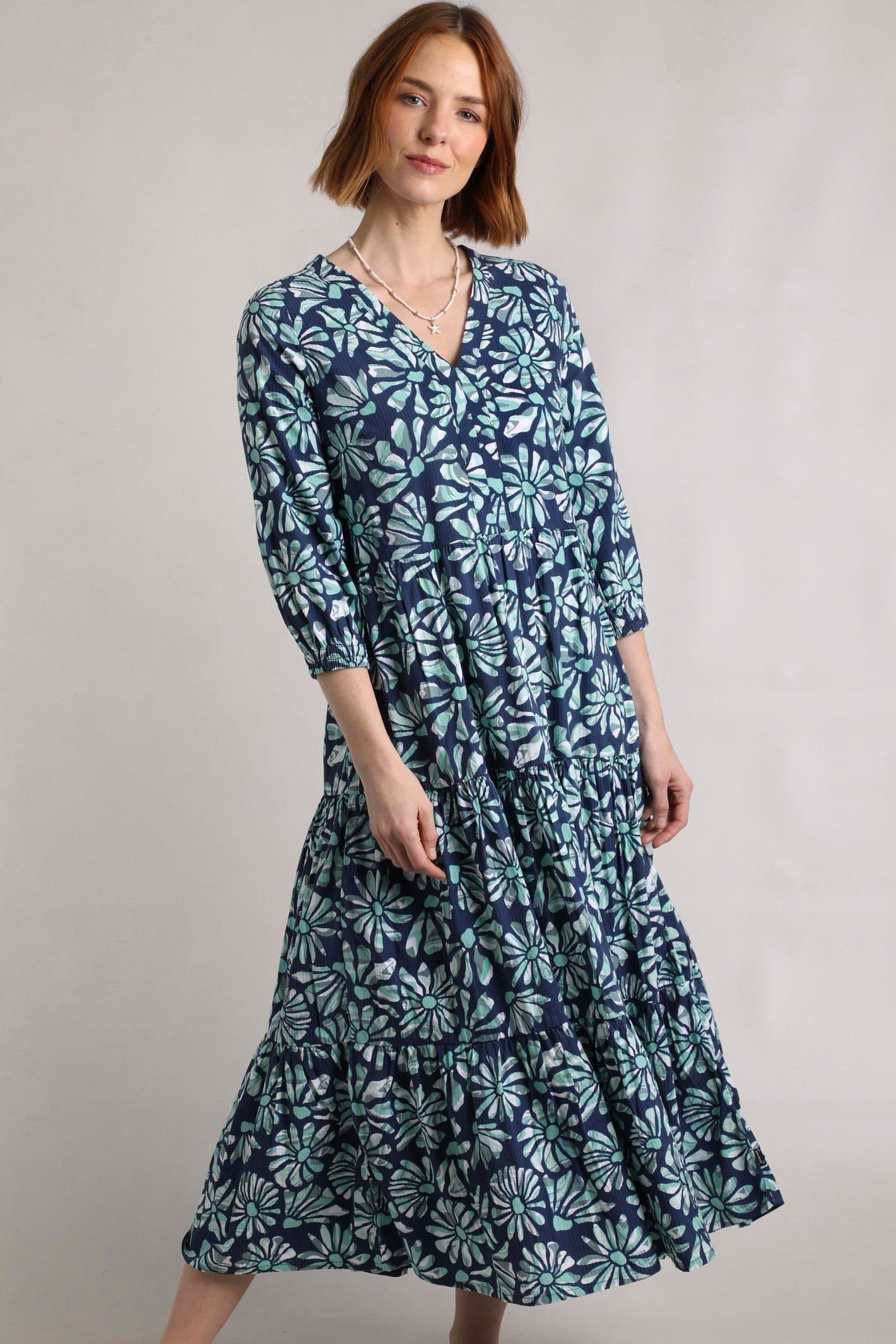 Weird Fish Weird Fish Women's Lainey Printed Seersucker Midi Dress in Aqua