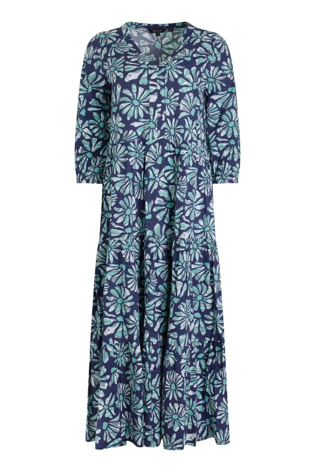 Weird Fish Weird Fish Women's Lainey Printed Seersucker Midi Dress in Aqua - 2
