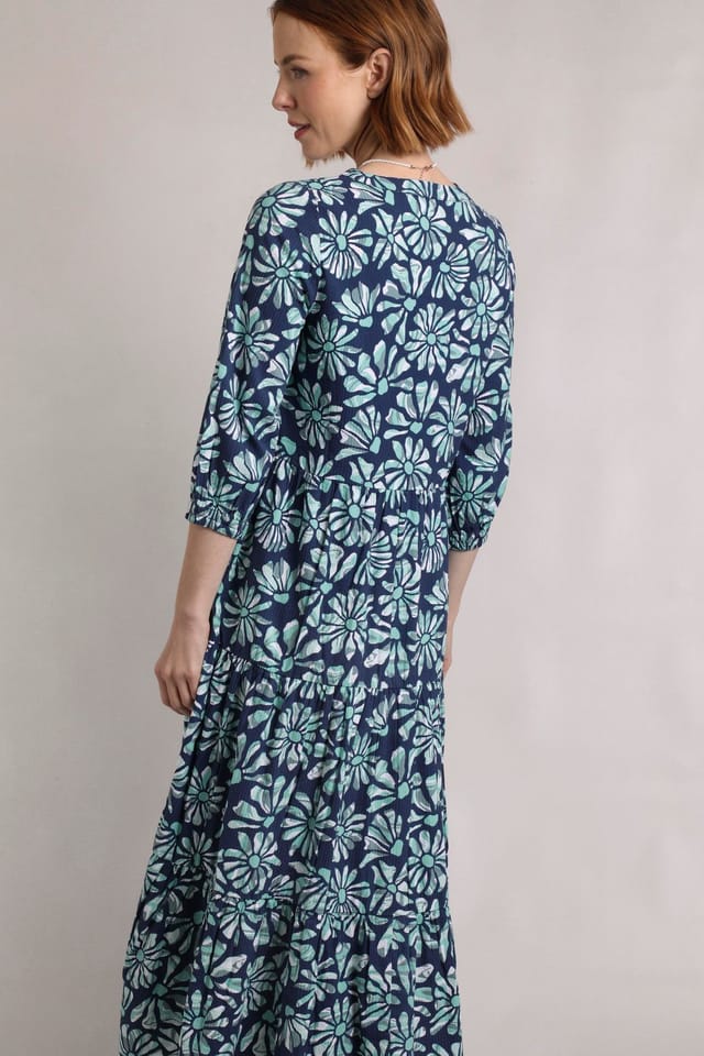 Weird Fish Weird Fish Women's Lainey Printed Seersucker Midi Dress in Aqua - 3