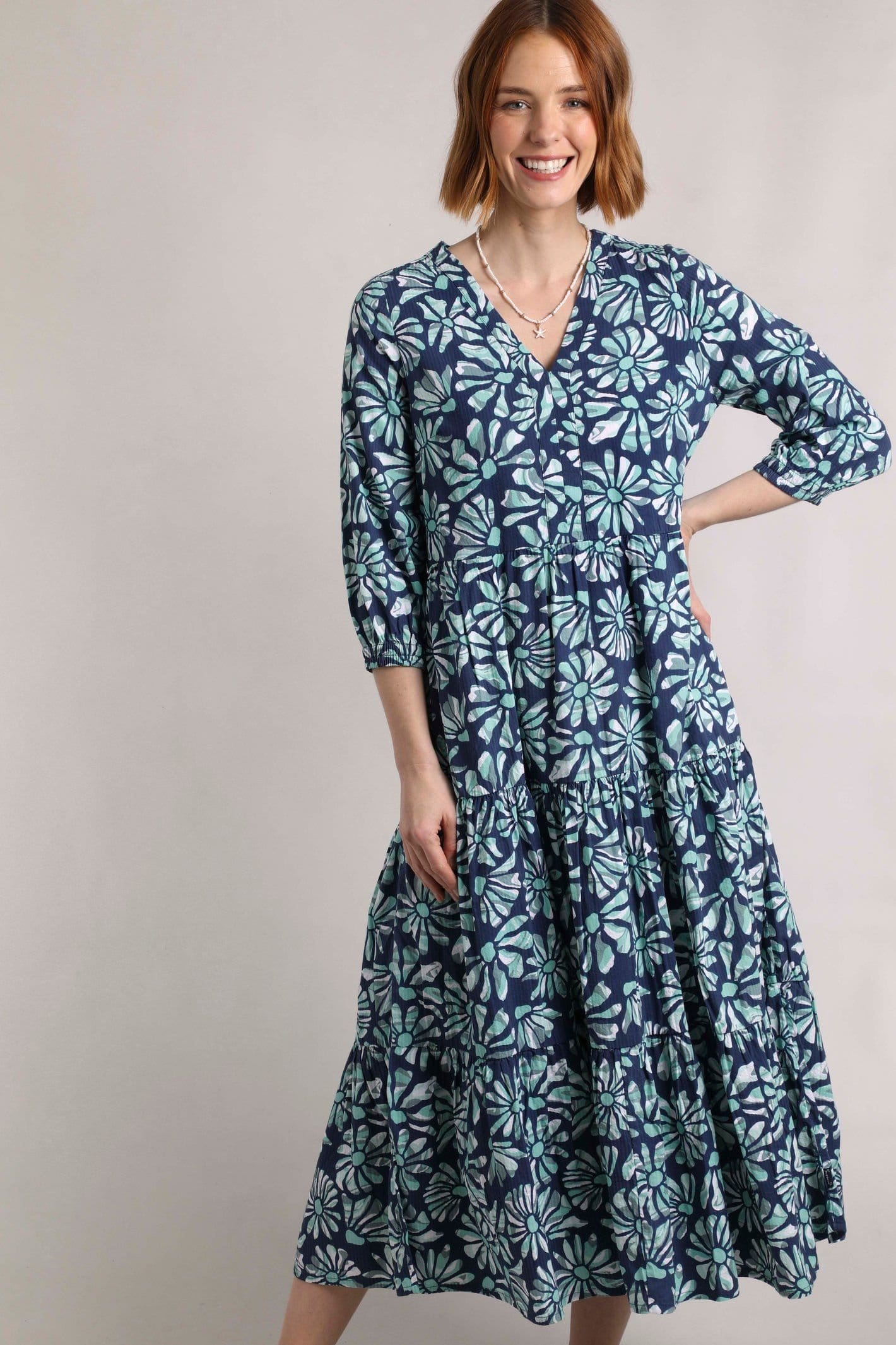 Weird Fish Weird Fish Women's Lainey Printed Seersucker Midi Dress in Aqua - 4