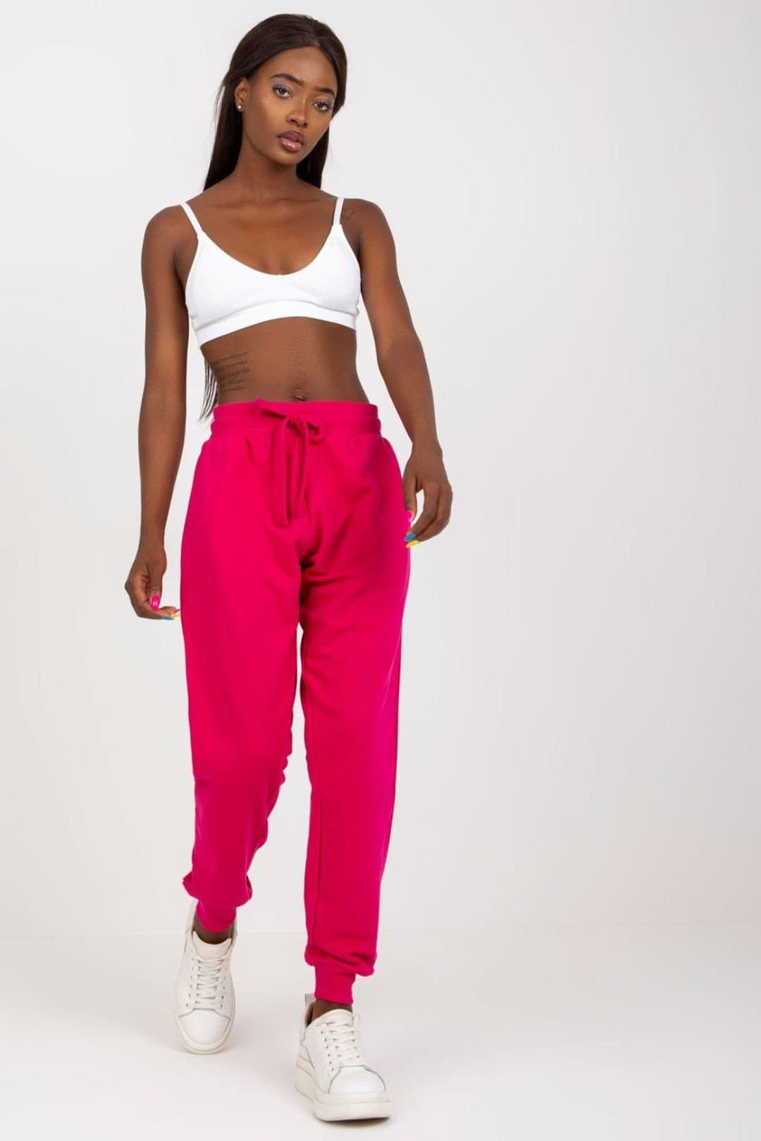 Love Lace Love Lace Women's High Waist Tie Sweatpants Elastic Waist Pockets in Fuchsia