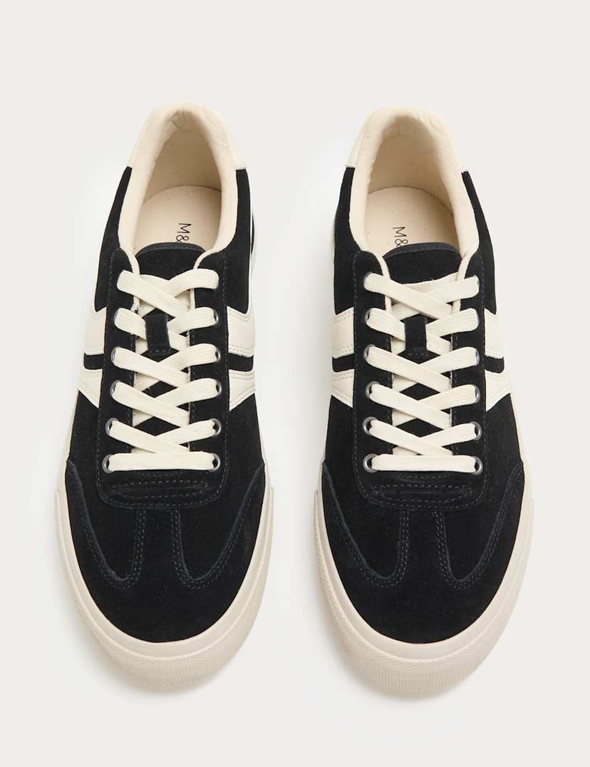 Marks & Spencer M&S Suede Lace Up Trainers Black Mix - 1