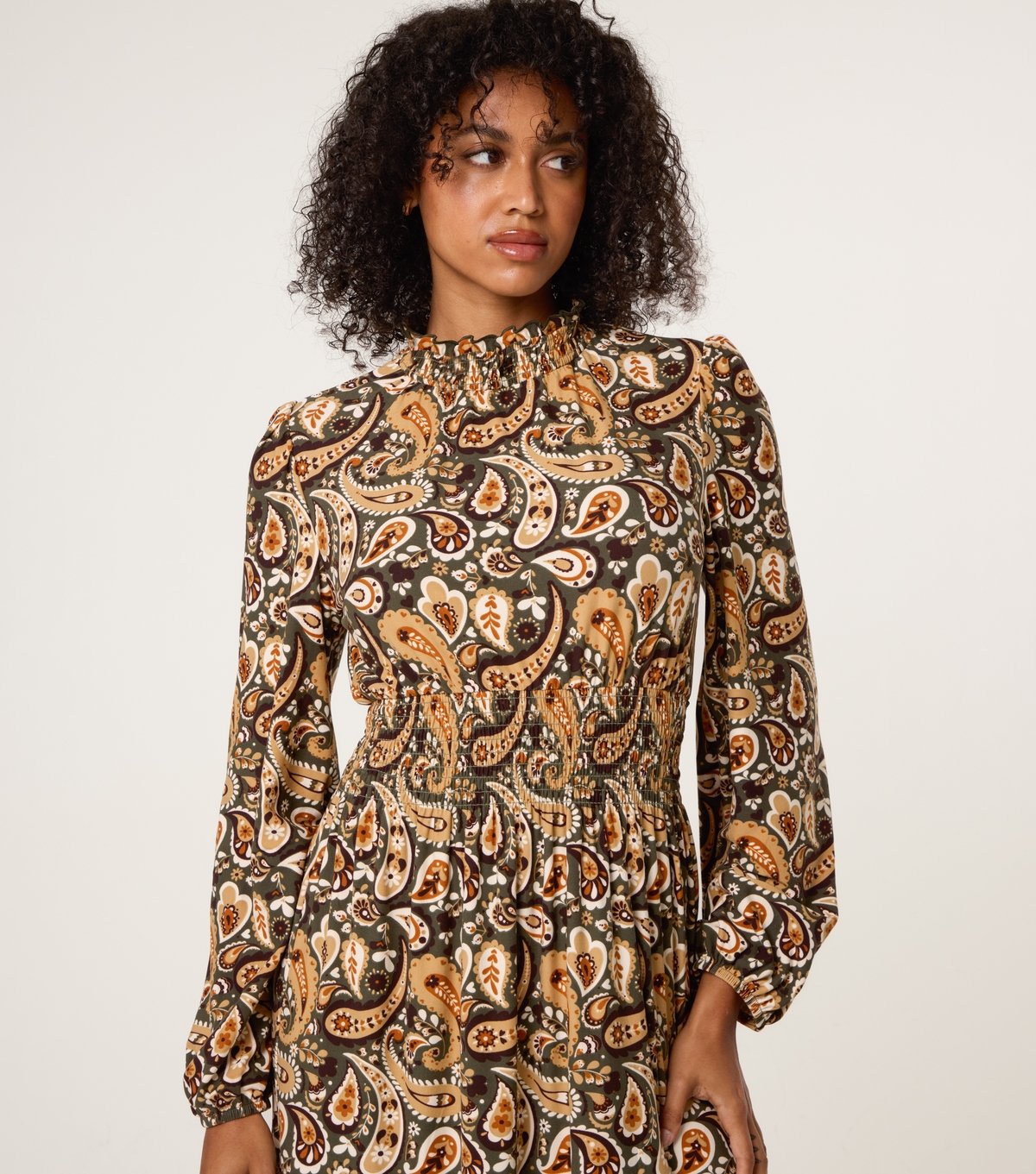 Blue Vanilla Women's Khaki Paisley Print High Neck Midi Dress Blue Vanilla New Look - 2