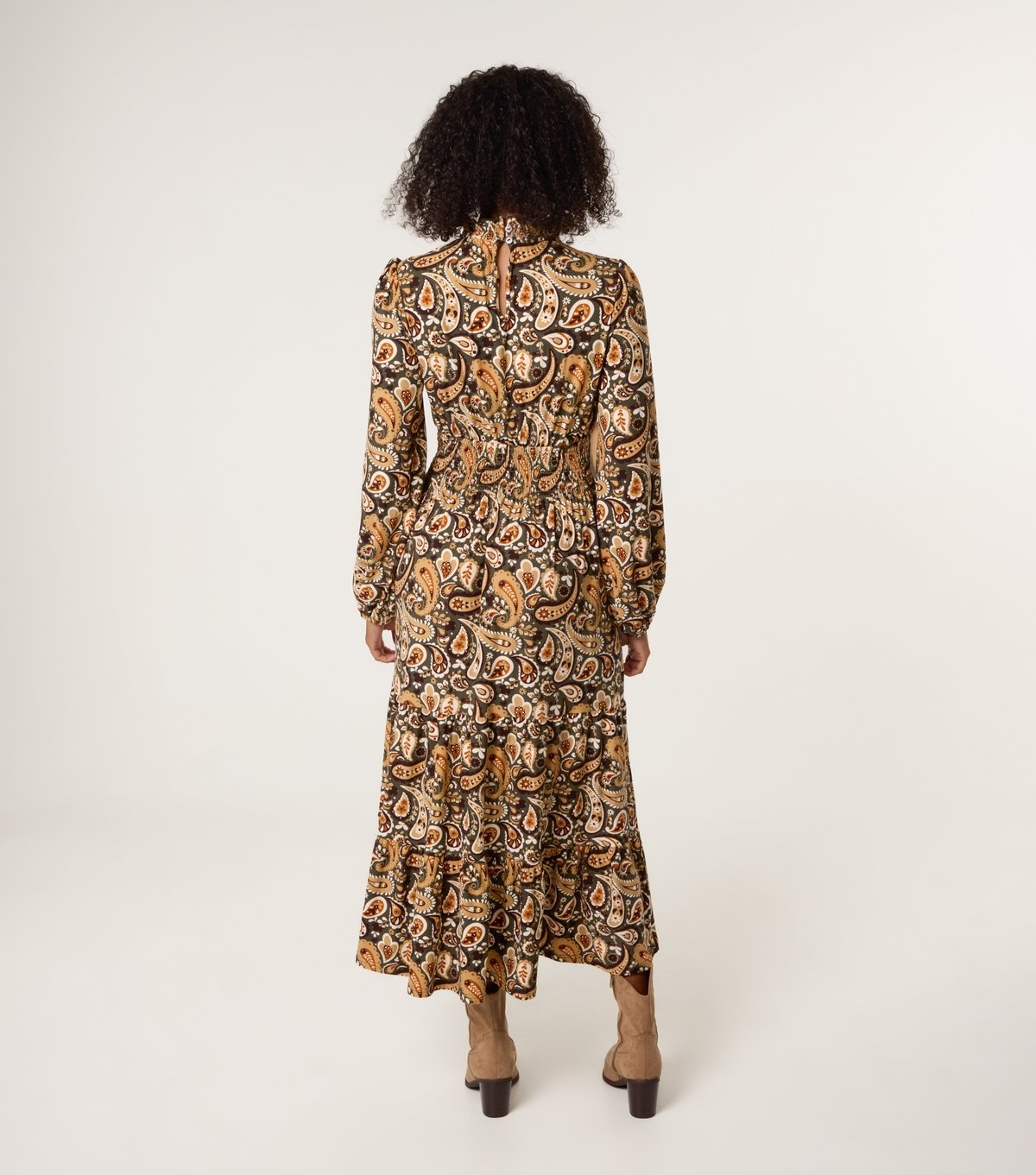 Blue Vanilla Women's Khaki Paisley Print High Neck Midi Dress Blue Vanilla New Look - 4