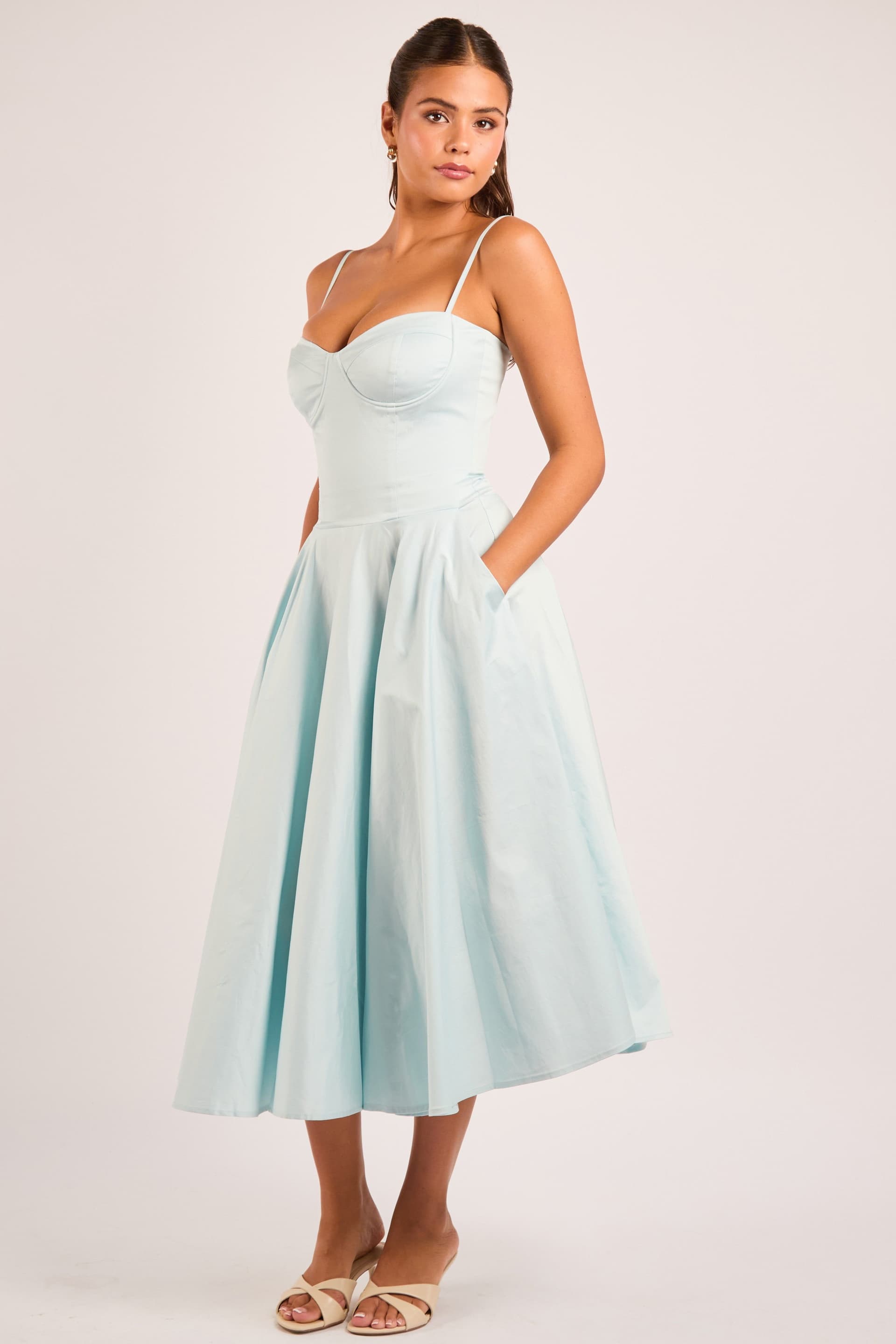 Jaded Rose Jaded Rose Women's Jade Baby Blue Cotton Corset Midi Dress in Light Blue