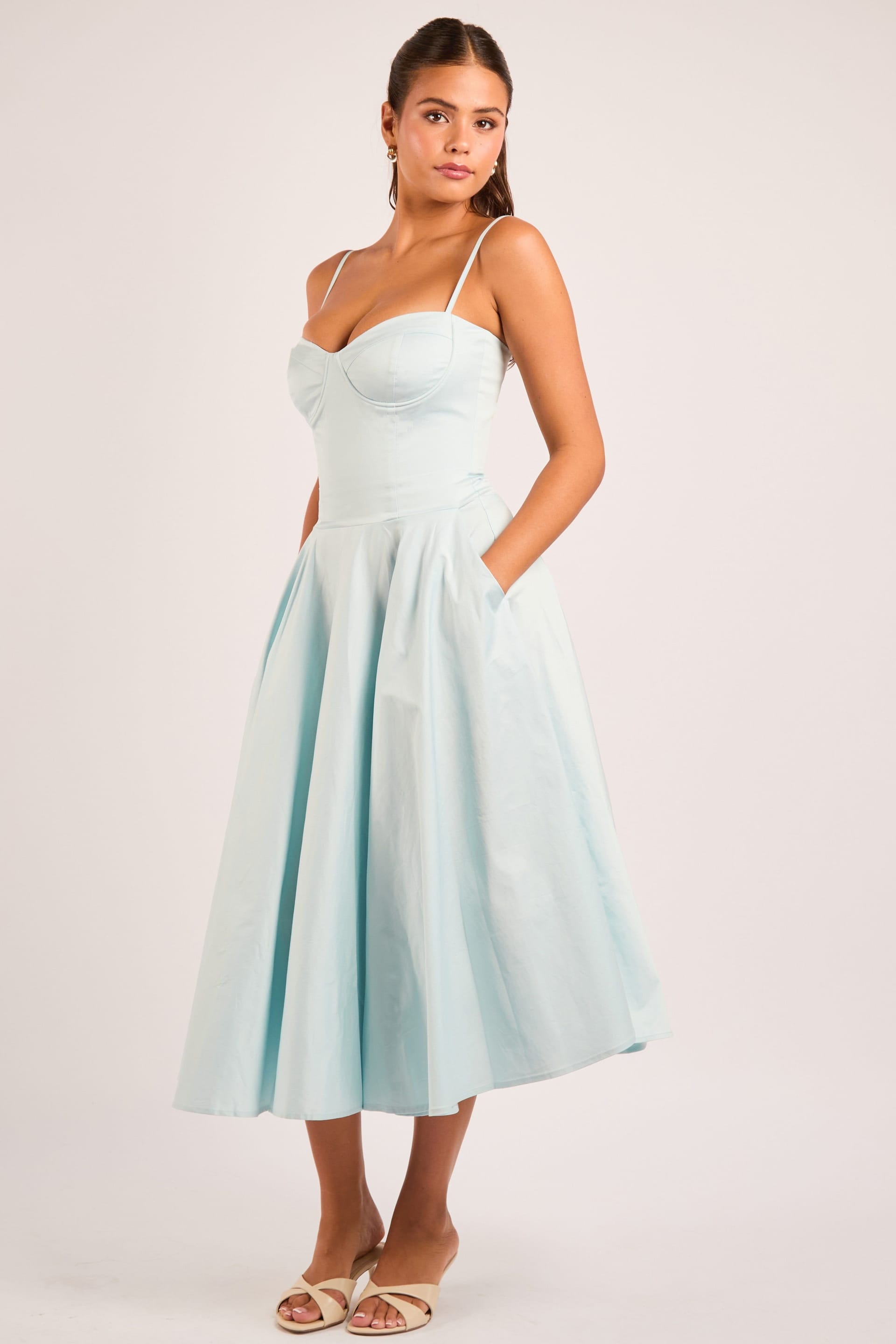 Jaded Rose Light Blue Cotton Corset Midi Dress