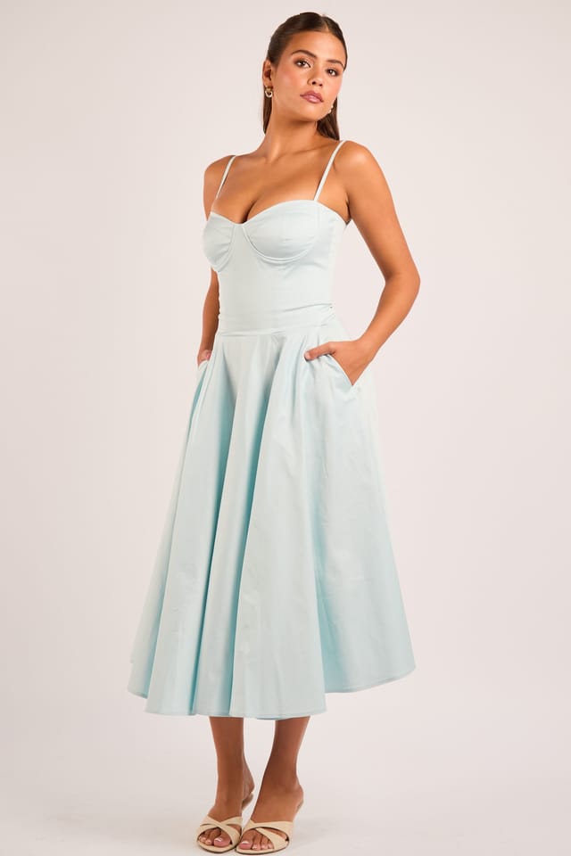 Jaded Rose Jaded Rose Women's Jade Baby Blue Cotton Corset Midi Dress in Light Blue - 3