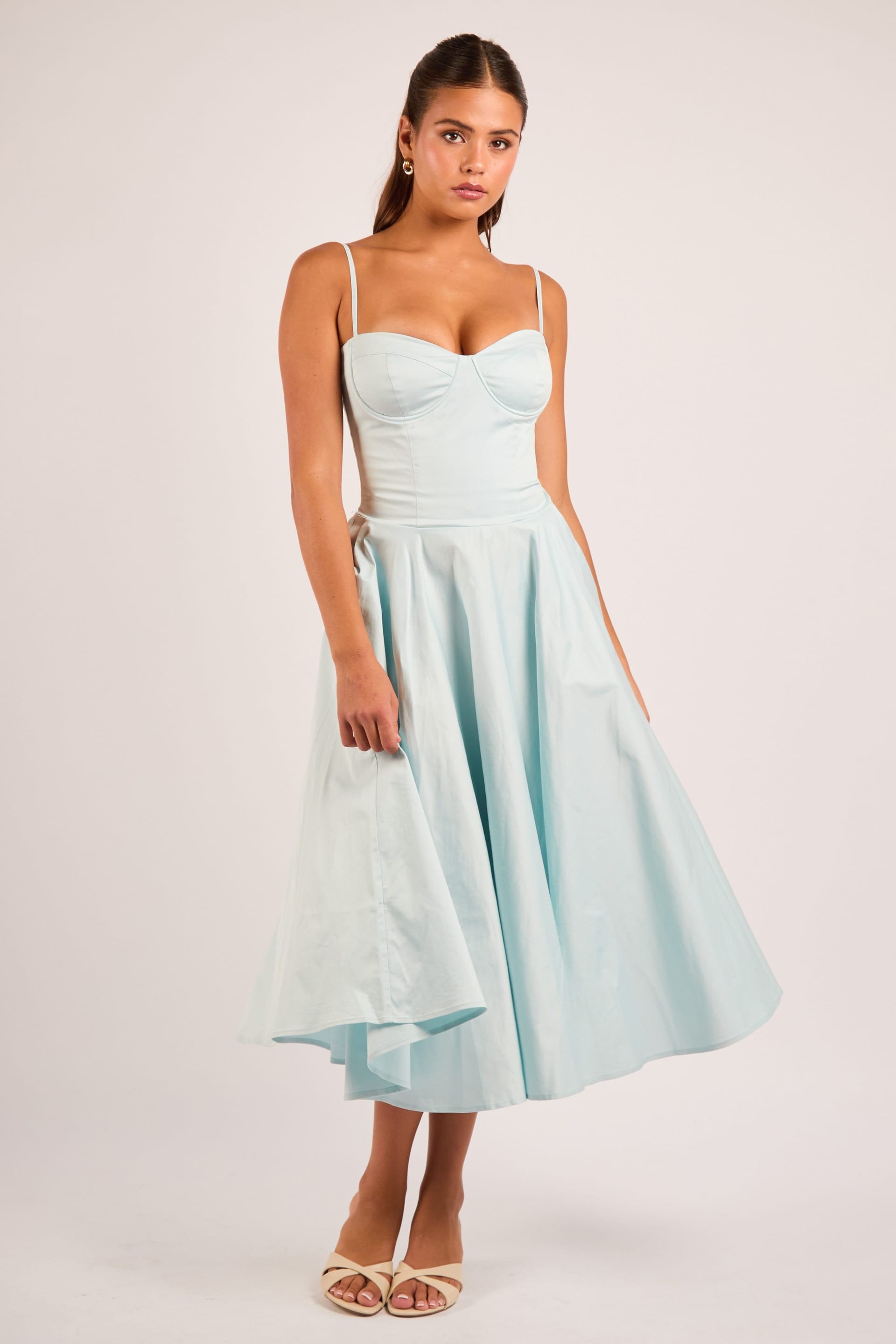Jaded Rose Jaded Rose Women's Jade Baby Blue Cotton Corset Midi Dress in Light Blue - 4