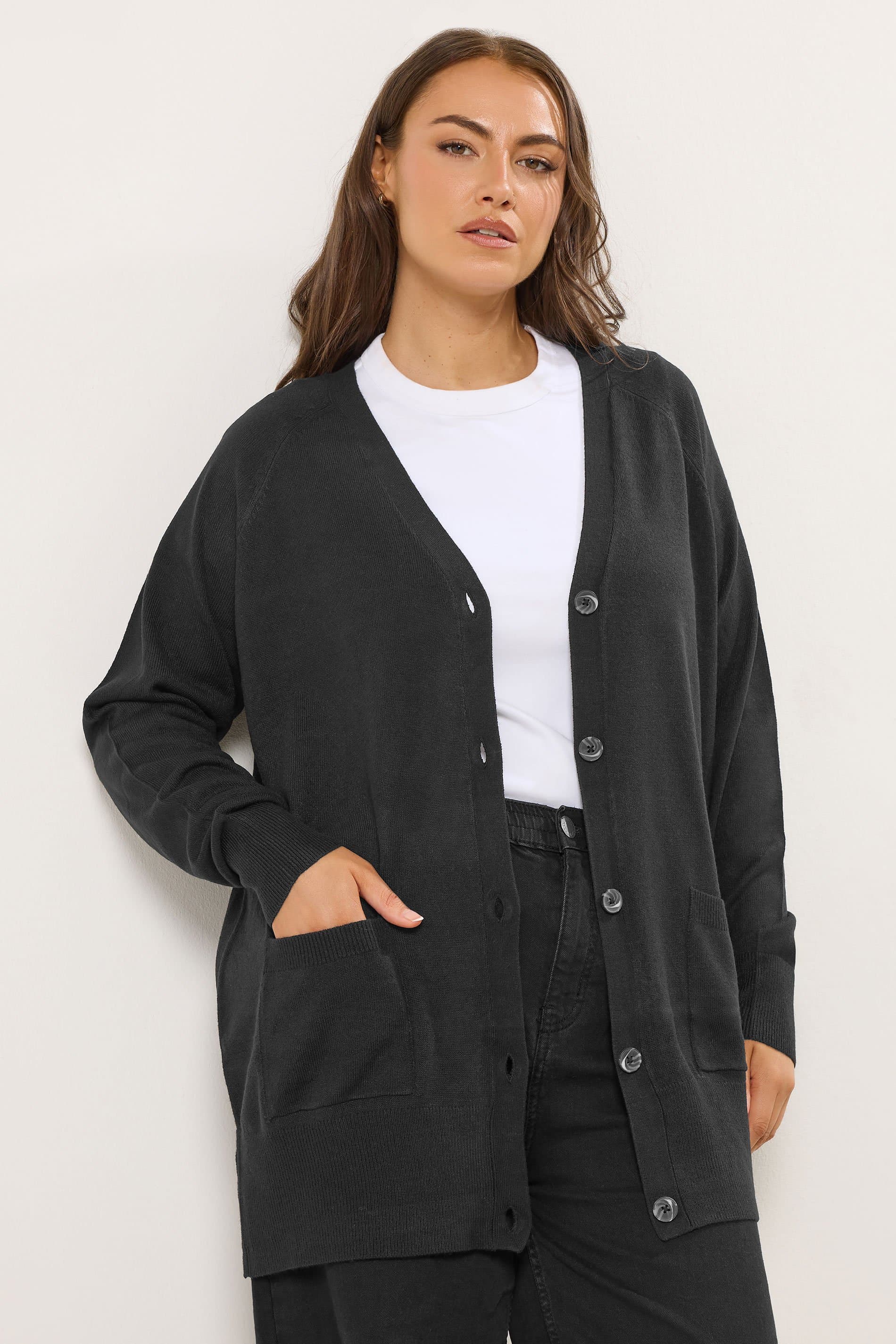 Yours Plus Size Black Boyfriend Button Through Cardigan