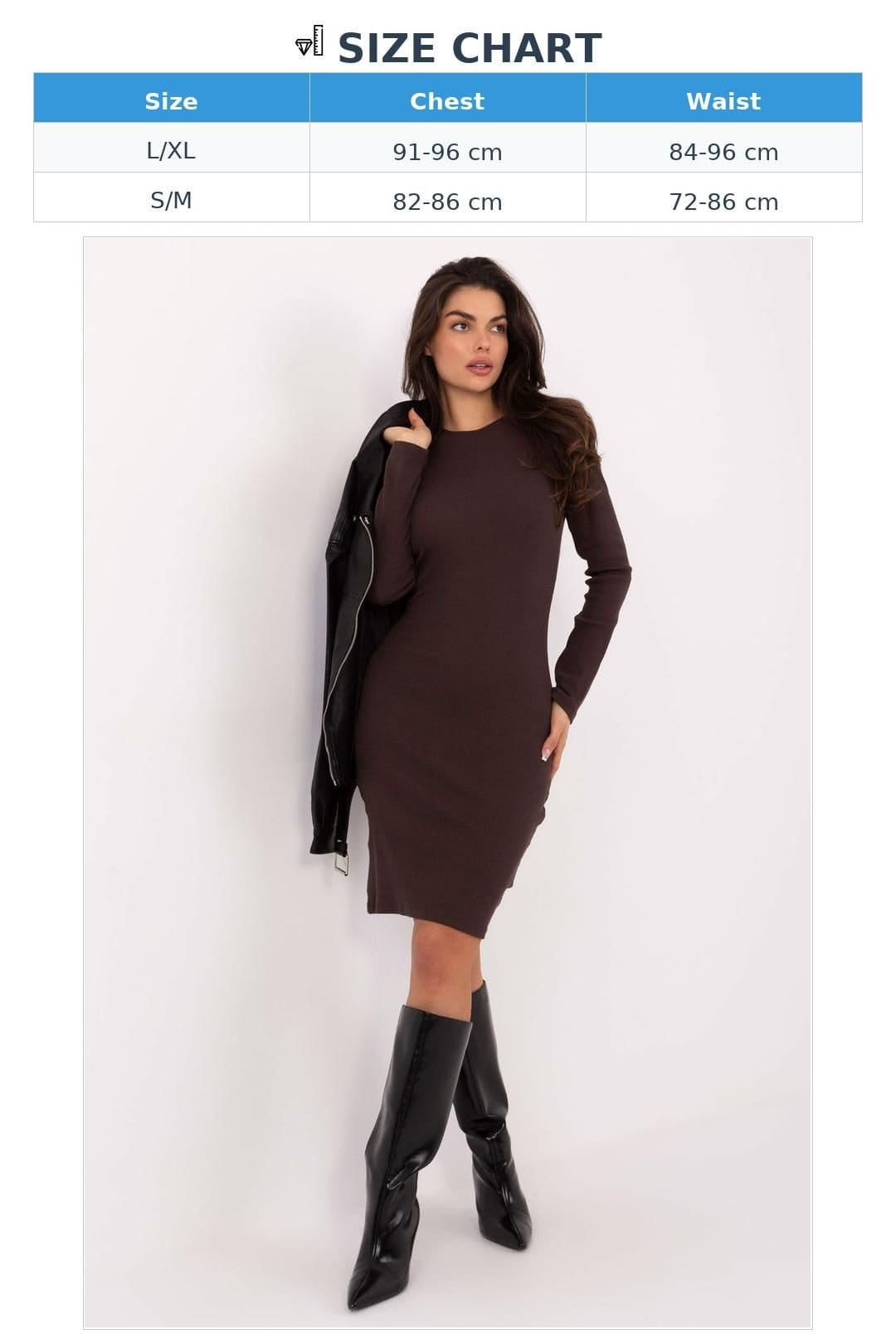 Love Lace Love Lace Women's Ribbed Long Sleeve Pencil Bodycon Dress in Brown - 4