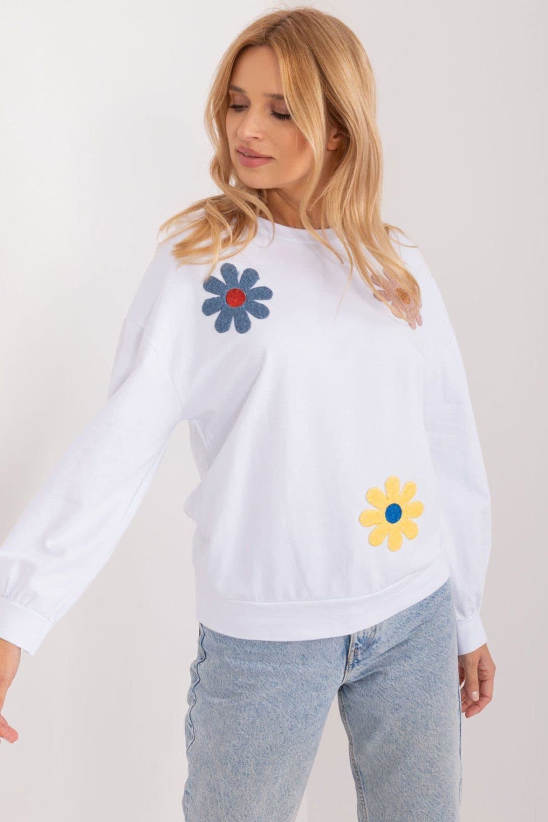 Love Lace Love Lace Women's Cotton Floral Print Front Casual Sweatshirt in White