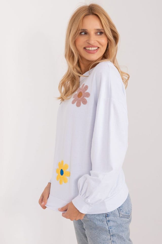 Love Lace Love Lace Women's Cotton Floral Print Front Casual Sweatshirt in White - 2