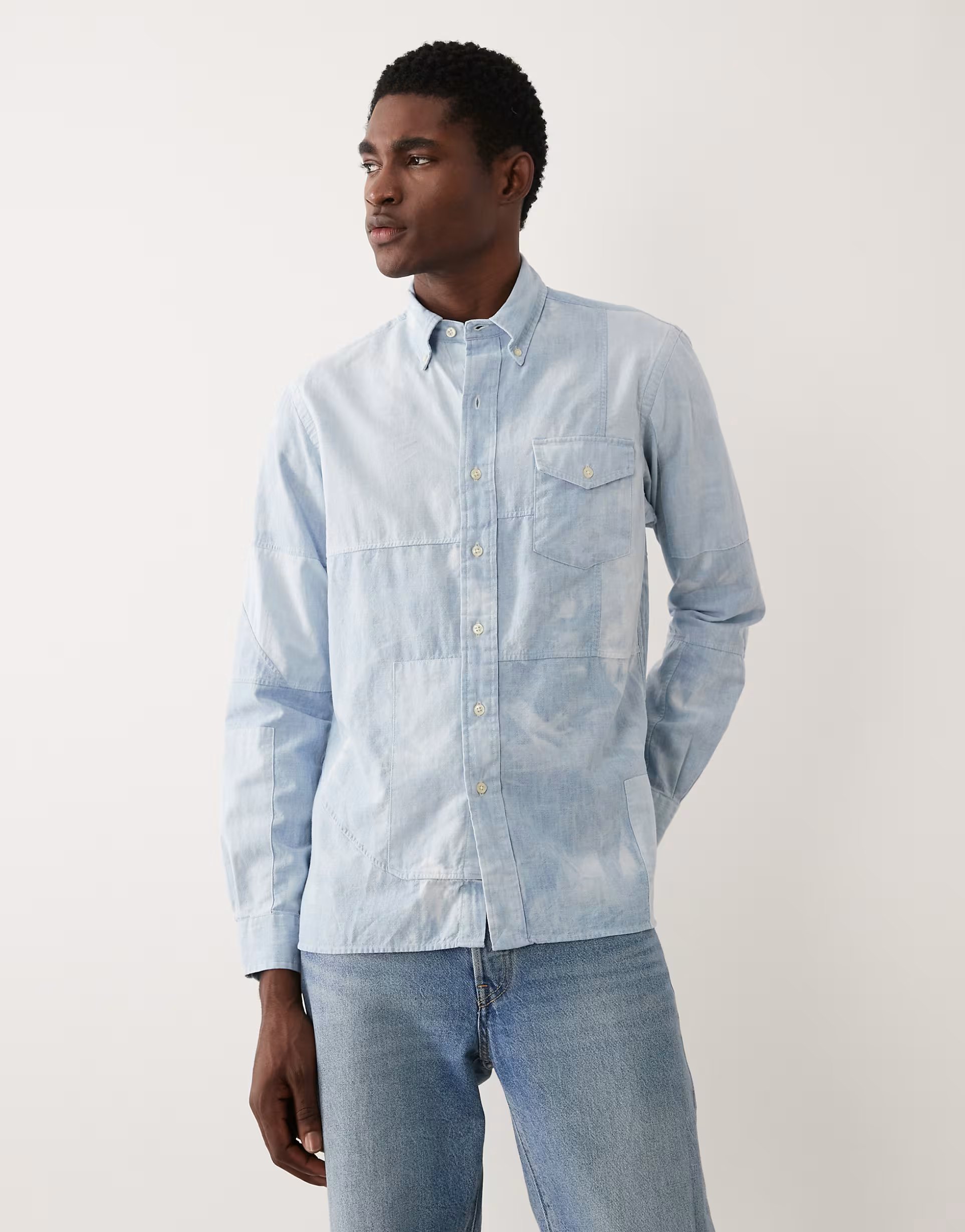 ASOS Polo Ralph Lauren patchwork long sleeve shirt in blue - 1