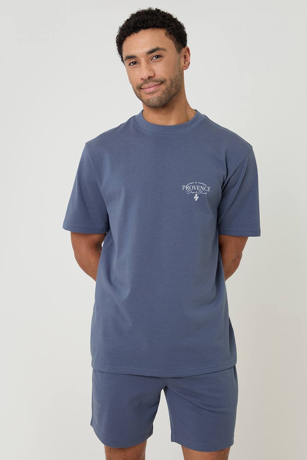 Threadbare Threadbare Men's Cotton Relaxed Fit Graphic Print Short Lounge Set in Blue - 2