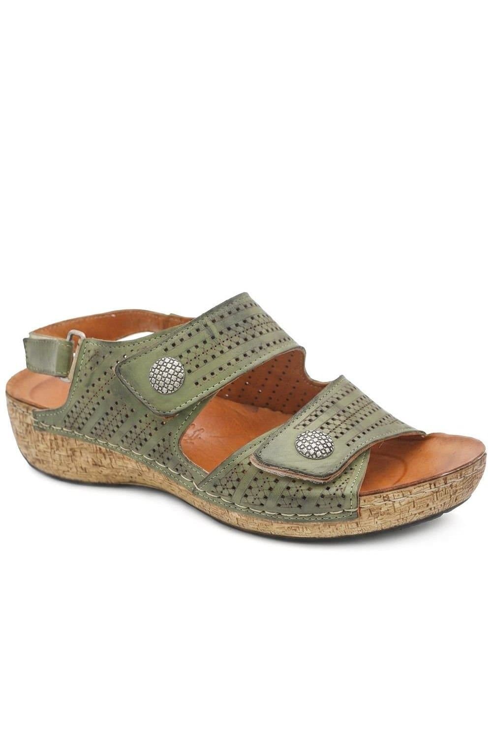 Pavers Pavers Women's Leather Triple Adjustable Strap Sandals in Khaki
