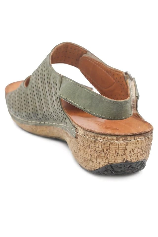 Pavers Pavers Women's Leather Triple Adjustable Strap Sandals in Khaki - 3