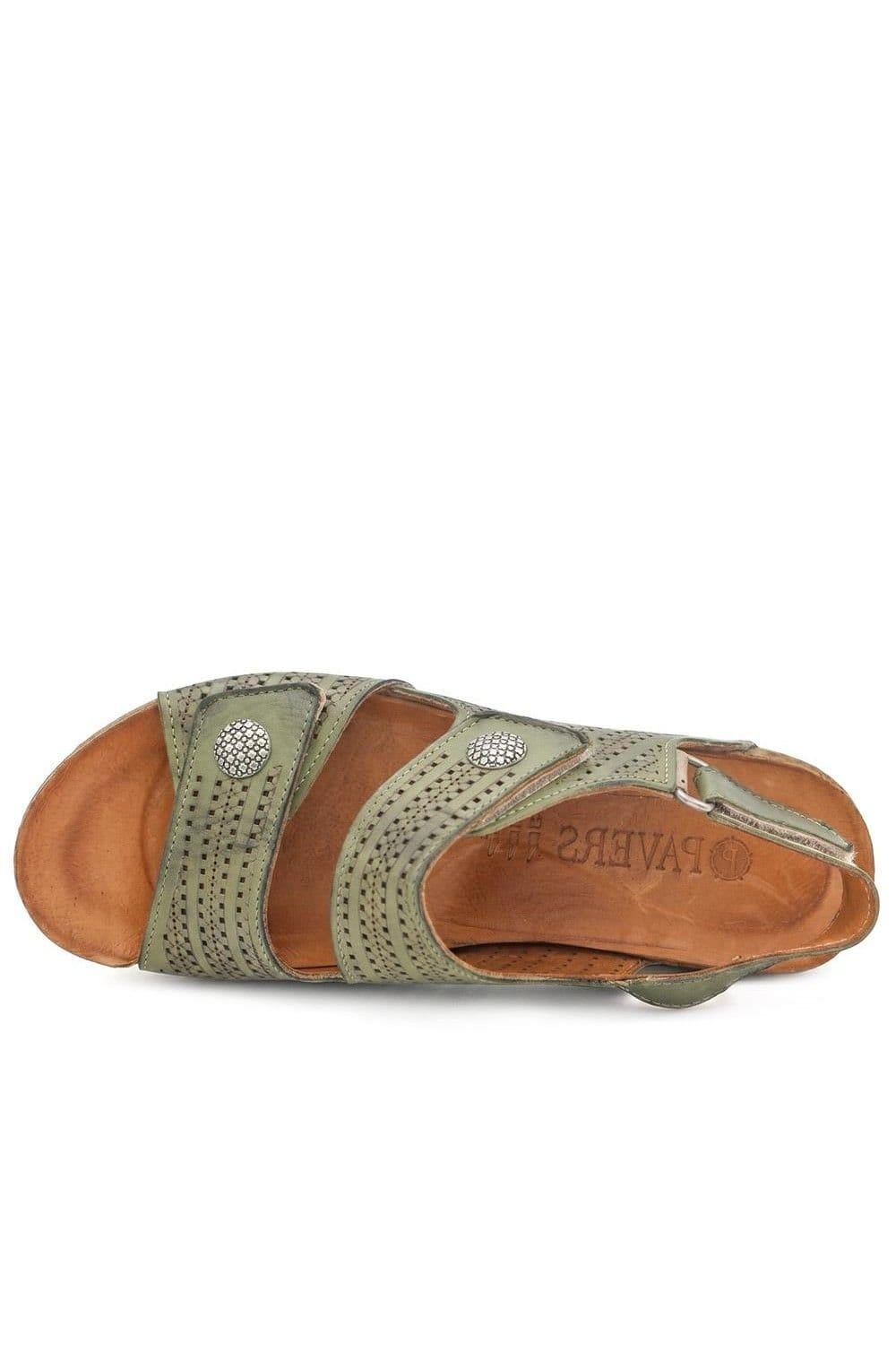 Pavers Pavers Women's Leather Triple Adjustable Strap Sandals in Khaki - 4