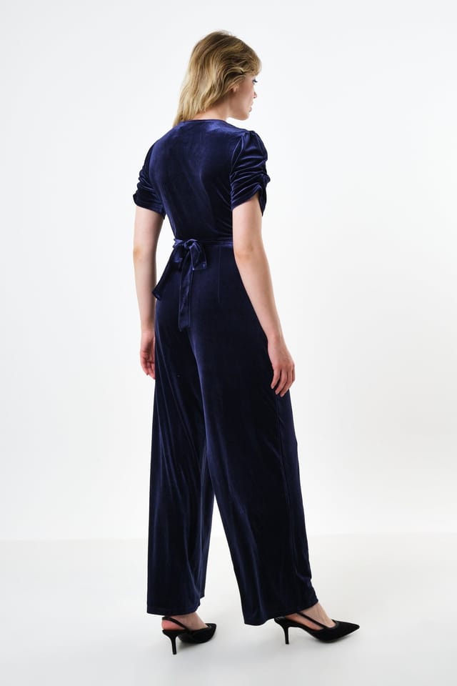 Louche Louche Women's Lyes Velvet Short Sleeved Jumpsuit - Navy in Blue - 2
