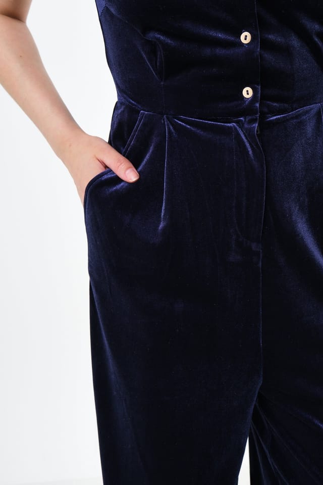 Louche Louche Women's Lyes Velvet Short Sleeved Jumpsuit - Navy in Blue - 3