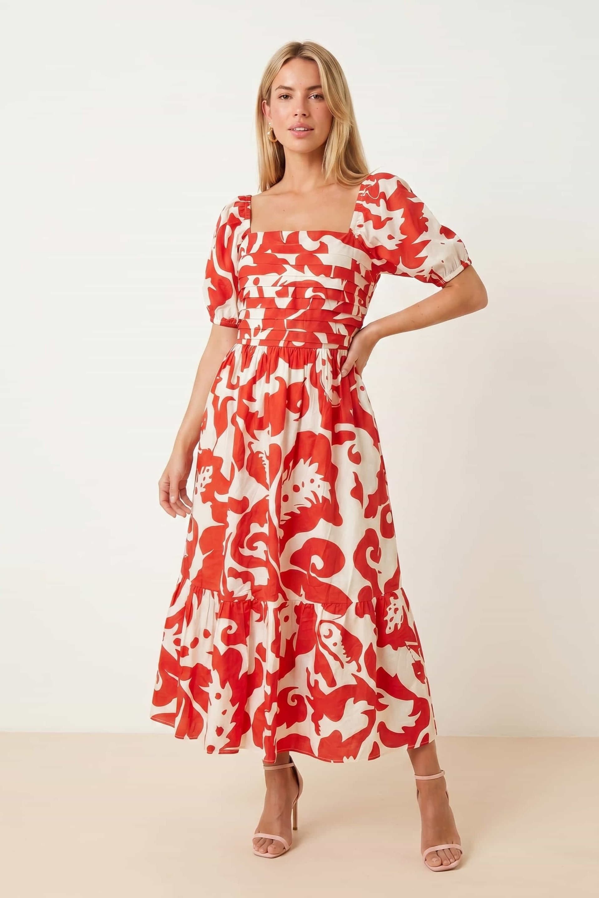Style Cheat Style Cheat Women's Leighton Puff Sleeve Abstract Dress in red