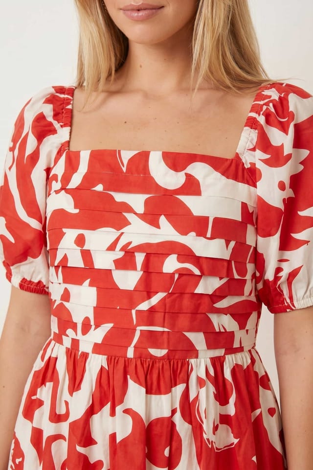 Style Cheat Style Cheat Women's Leighton Puff Sleeve Abstract Dress in red - 2
