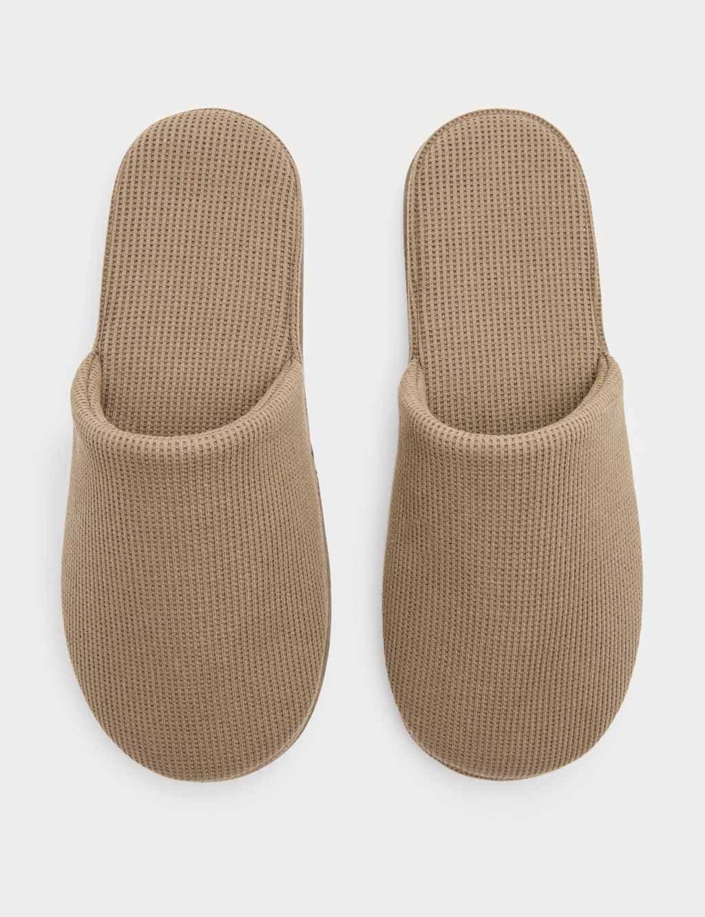 Marks & Spencer M&S Micro Waffle Mule Slippers with Freshfeet™ Beige