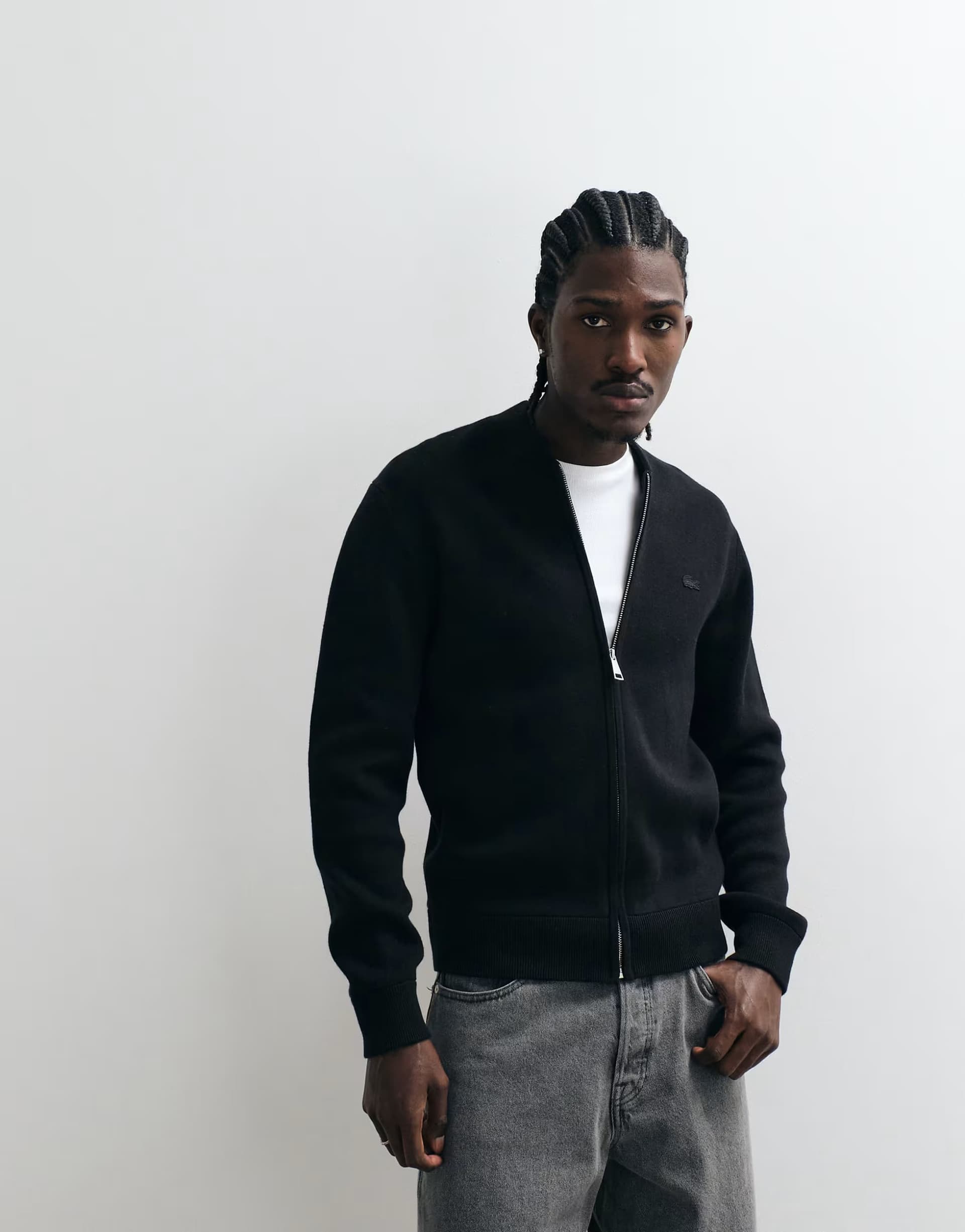 ASOS Lacoste bomber style knit cardigan in black