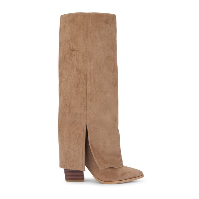 Truffle Collection Truffle Collection Women's Knee Boots Zip Microfibre Pointed Toe Block Heel Shoes in Taupe - 3