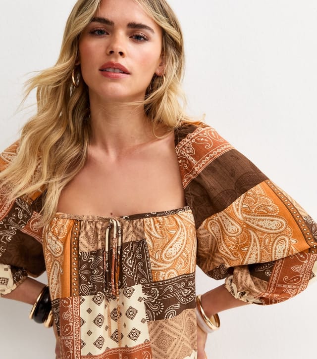 New Look Women's Petite Brown Patchwork Smock Mini Dress New Look - 2