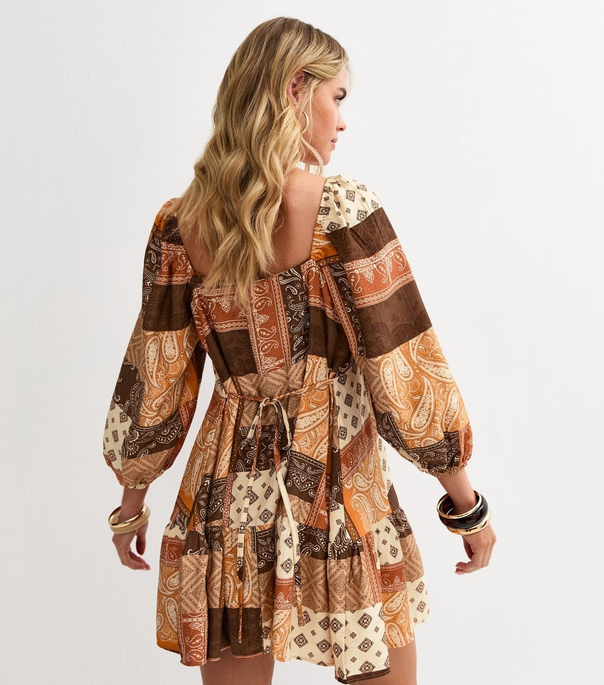 New Look Women's Petite Brown Patchwork Smock Mini Dress New Look - 4