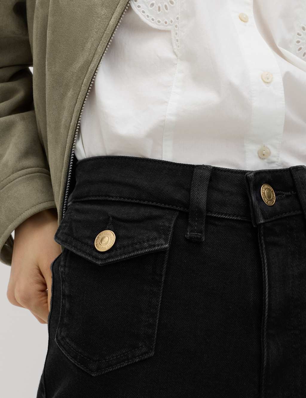 Marks & Spencer M&S High Waisted Patch Pocket Flared Jeans Black - 2