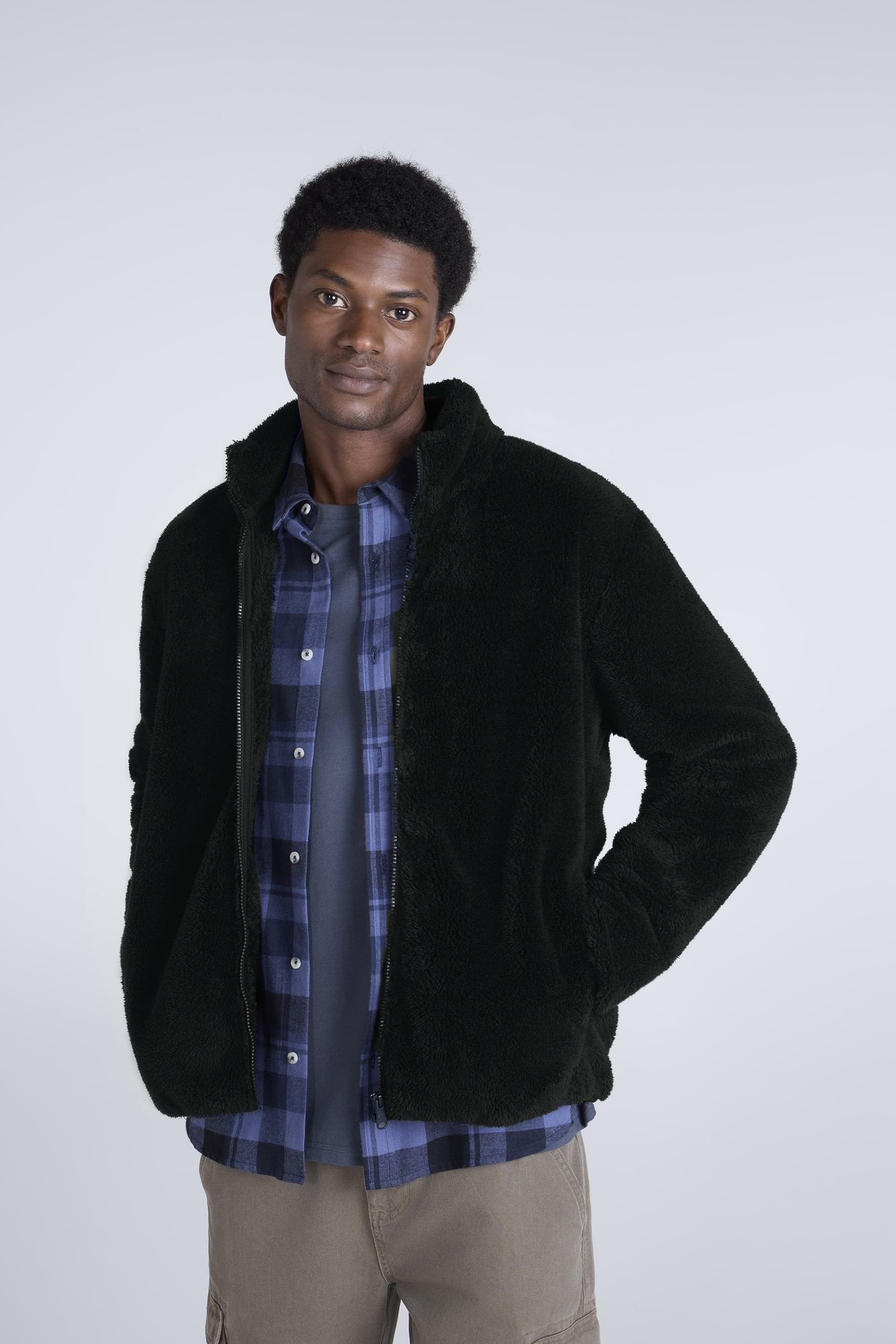 Animal Animal Men's 'Teddy' Full Zip Lightweight With Pockets Warm & Cosy Fleece Jacket in Jet Black