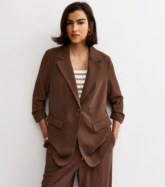 New Look Women's Dark Brown Ruched Sleeve Blazer New Look - 3