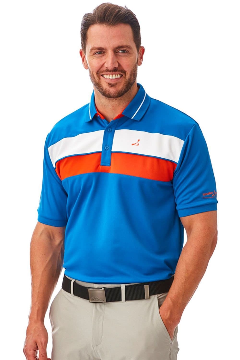 Under Par Under Par Men's Contrast Cut n Sew Panel Polo Shirt in Blue