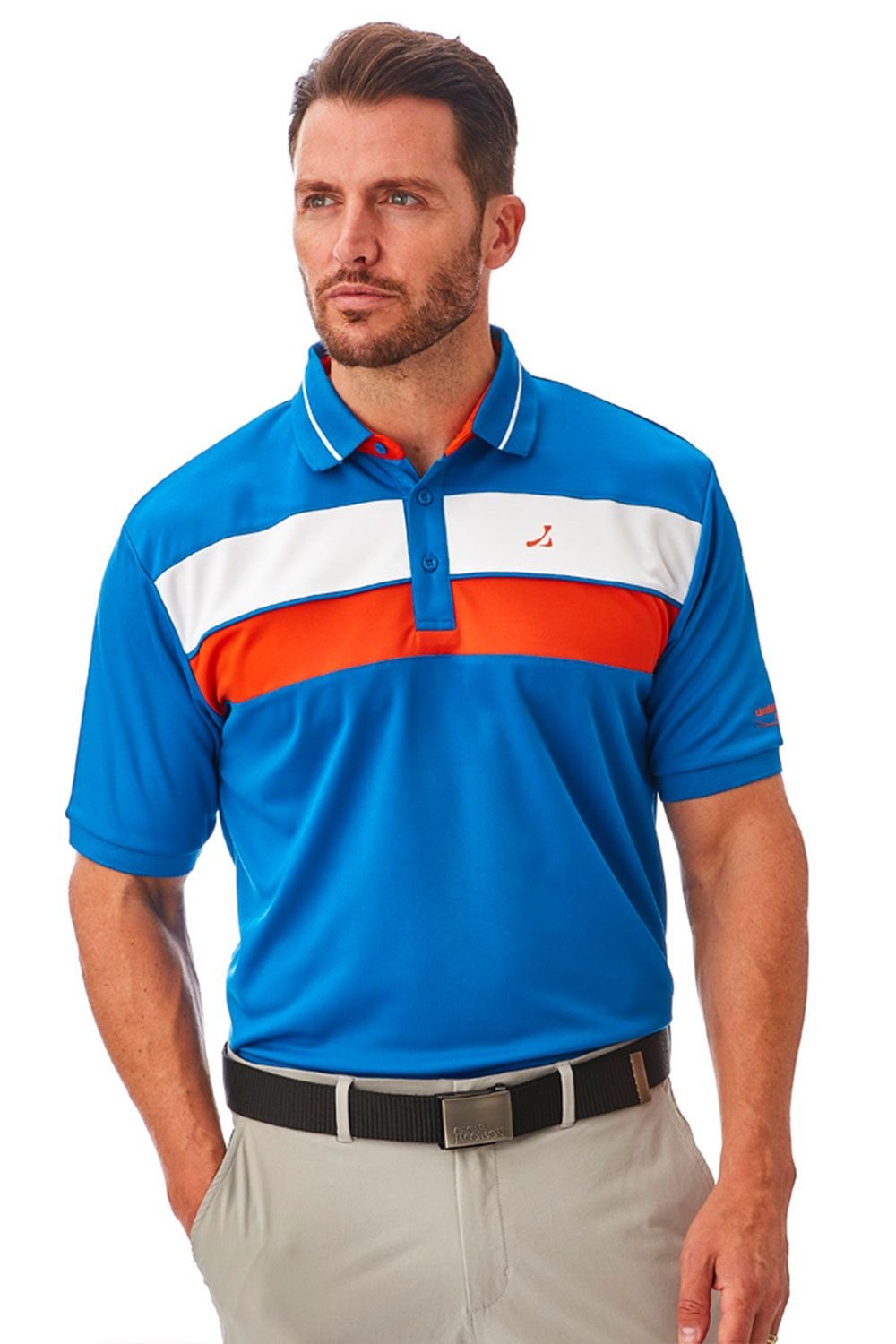 Under Par Under Par Men's Contrast Cut n Sew Panel Polo Shirt in Blue - 2