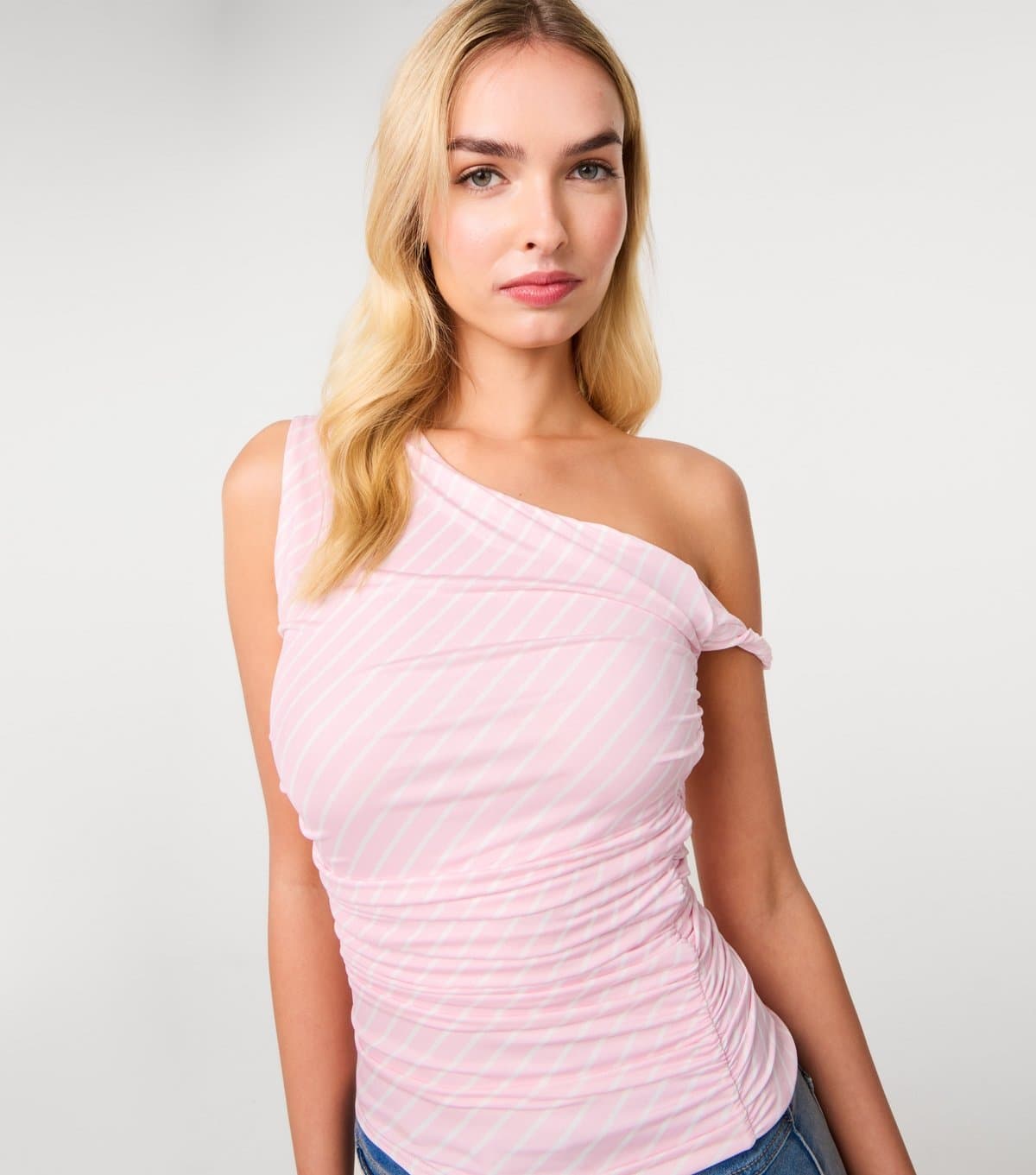 Pink Vanilla Women's Light Pink Stripe Aymmetric Top Pink Vanilla New Look
