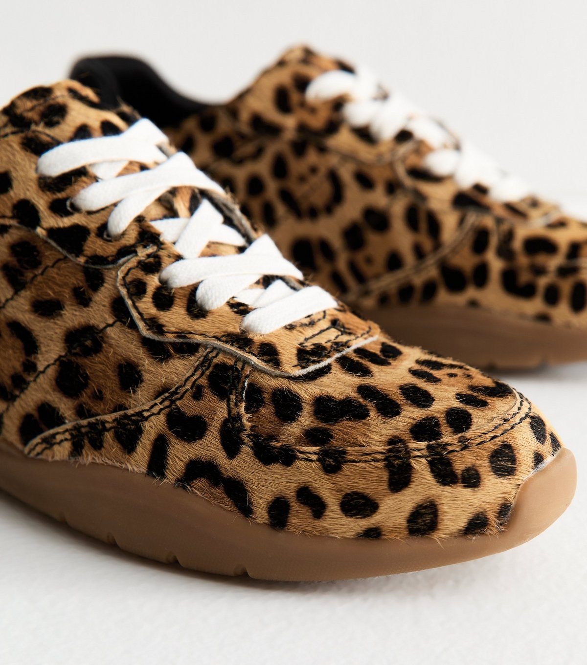 New Look Women's Stone Leopard Print Leather Trainers New Look - 3