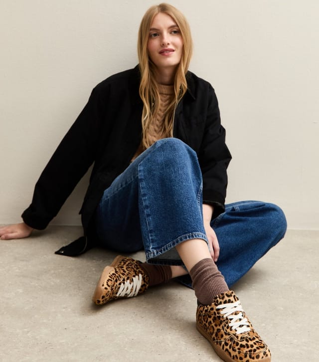 New Look Women's Stone Leopard Print Leather Trainers New Look - 2